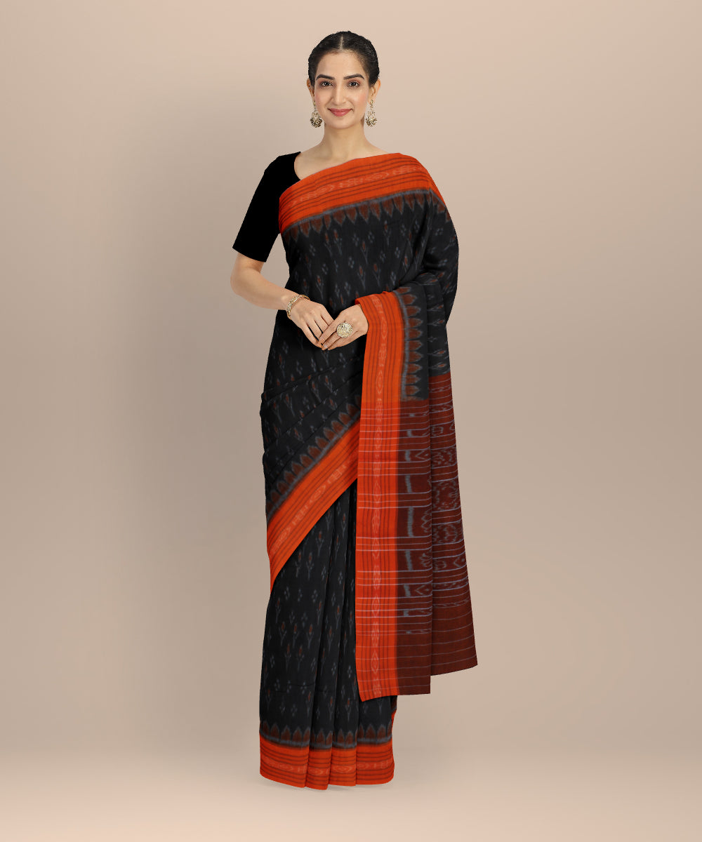 Olive green mustard cotton handwoven nuapatna saree