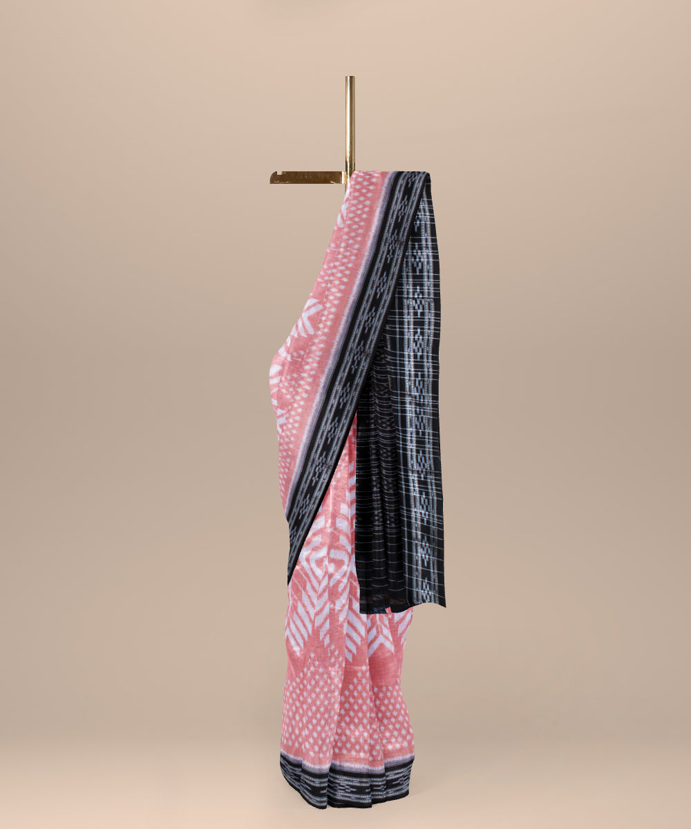 Orange black cotton handwoven nuapatna saree