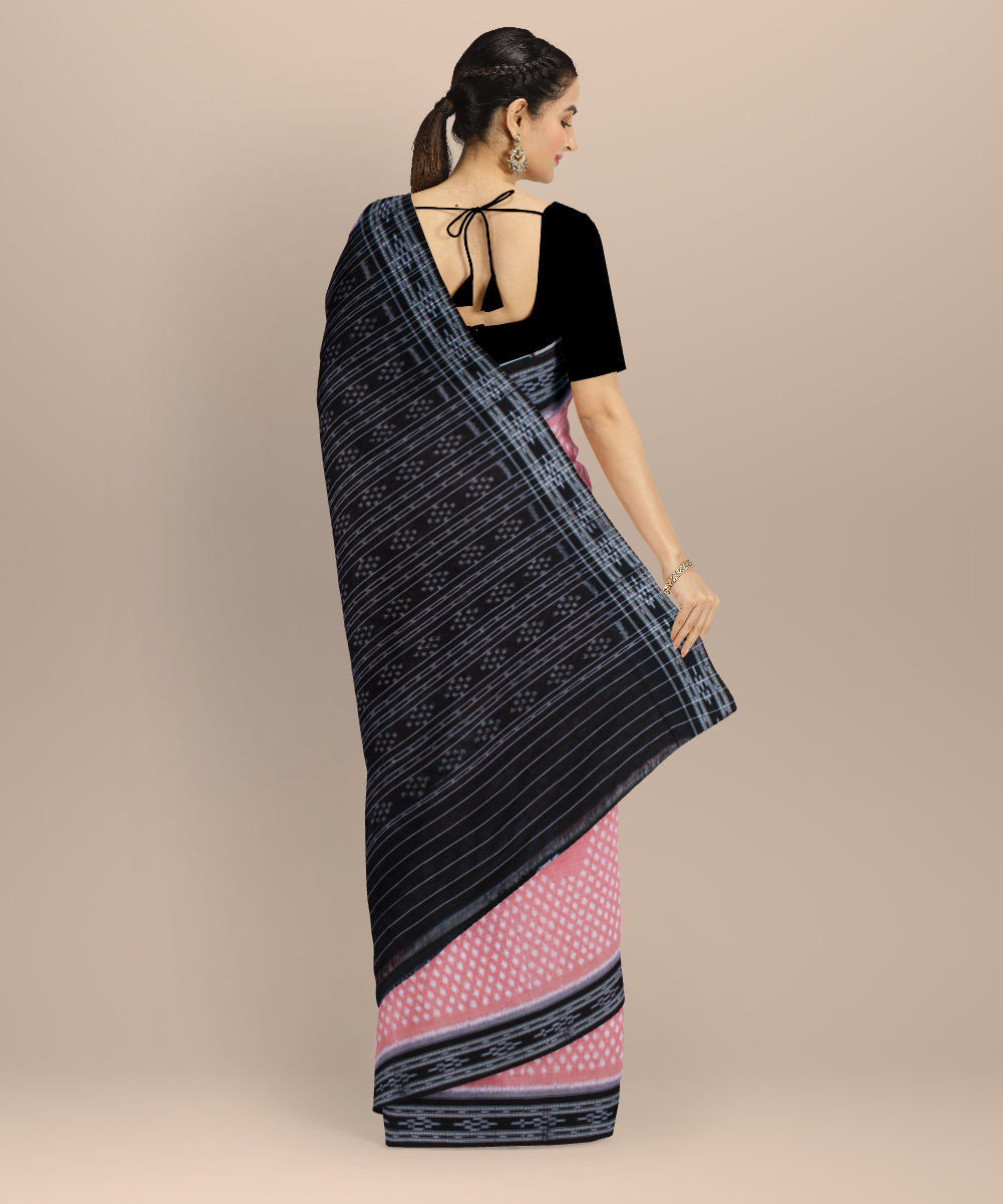 Orange black cotton handwoven nuapatna saree