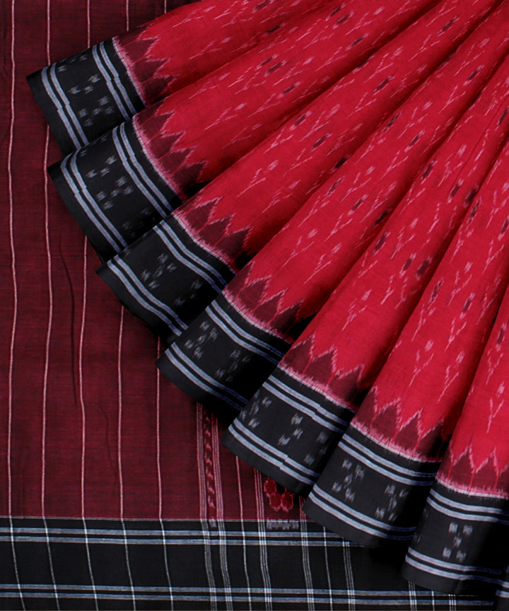 Red black handwoven nuapatna cotton saree