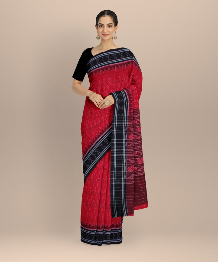 Red black handwoven nuapatna cotton saree