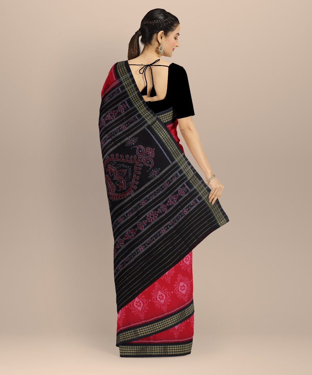 Red black handloom nuapatna cotton saree