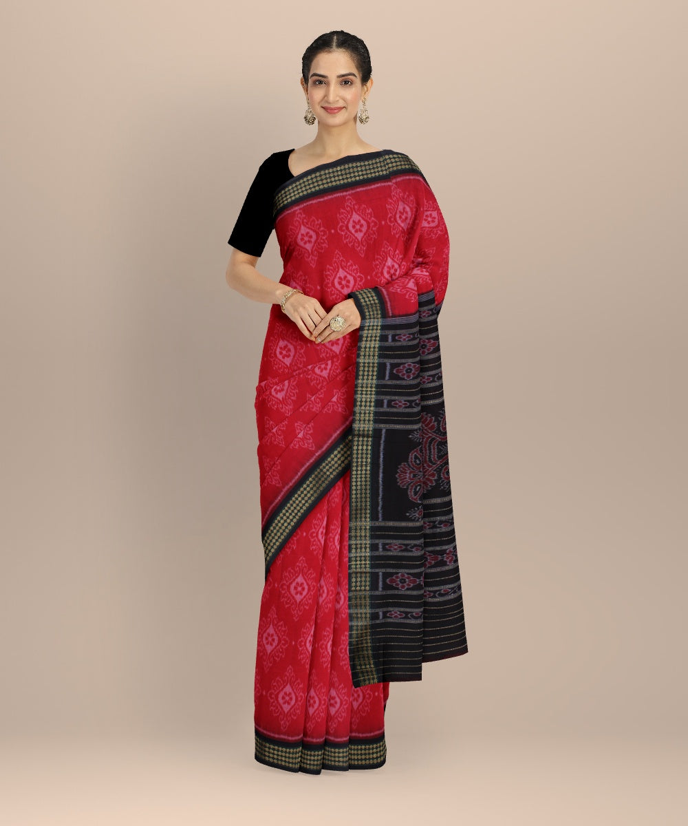 Red black handloom nuapatna cotton saree