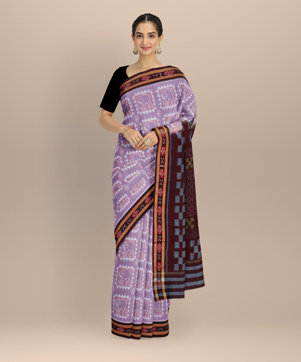 Grey black handwoven nuapatna cotton saree