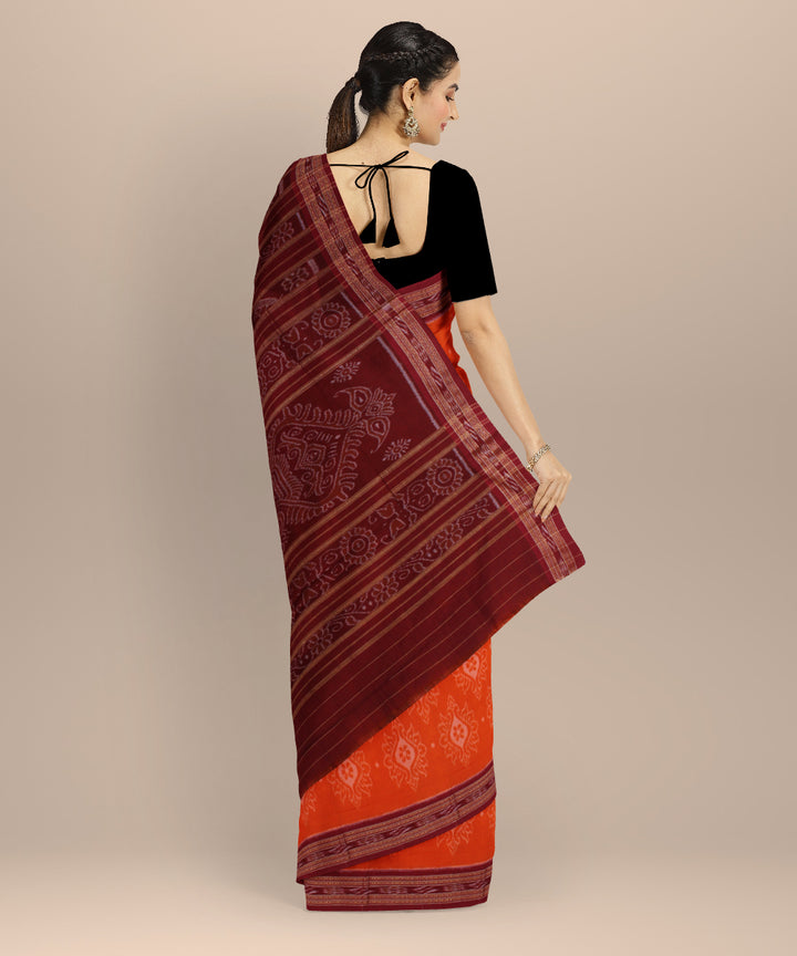 Orange brown cotton handwoven nuapatna saree