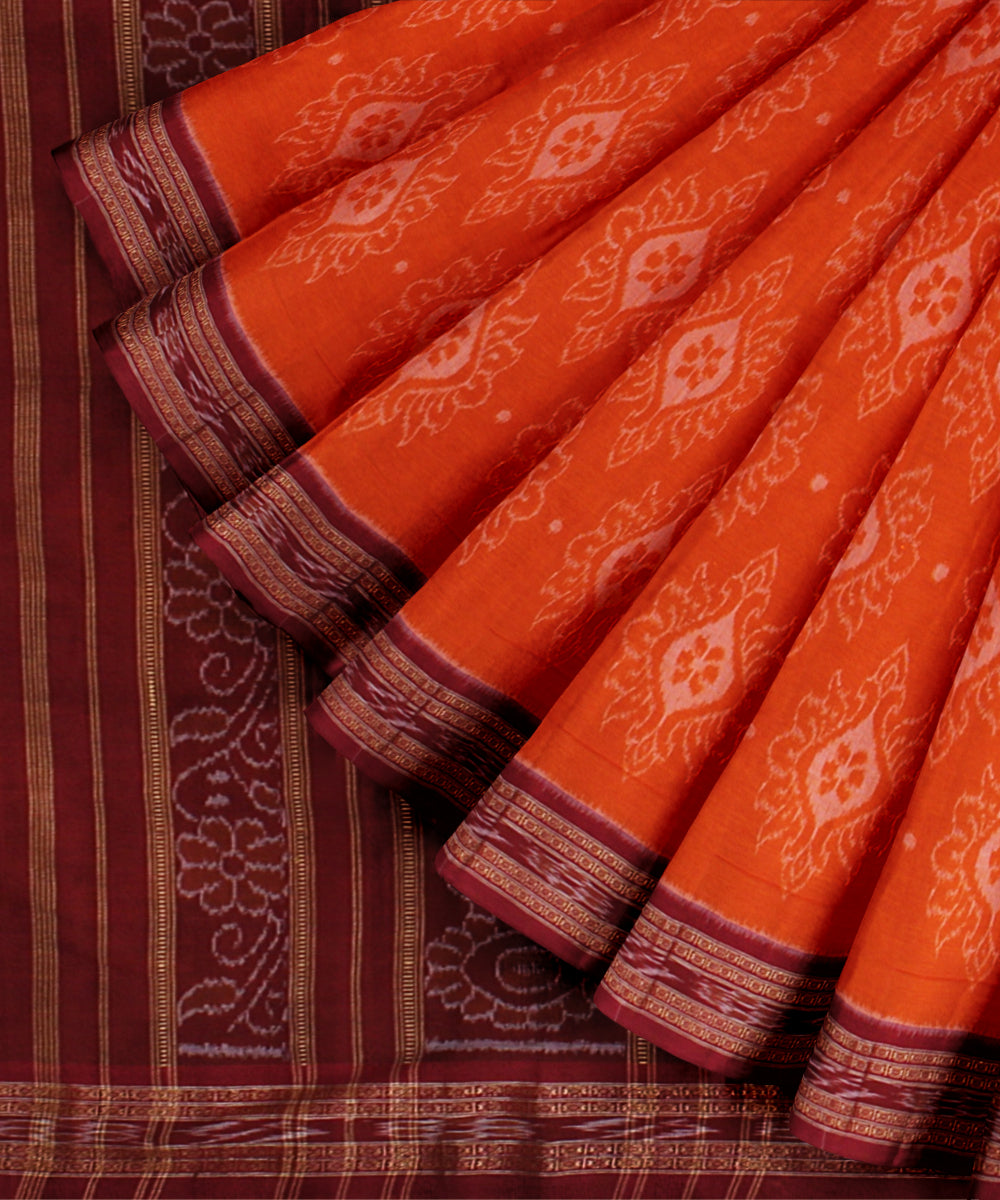 Orange brown cotton handwoven nuapatna saree