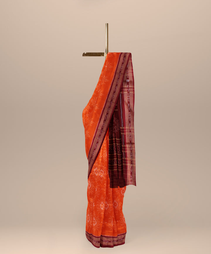 Orange brown cotton handwoven nuapatna saree