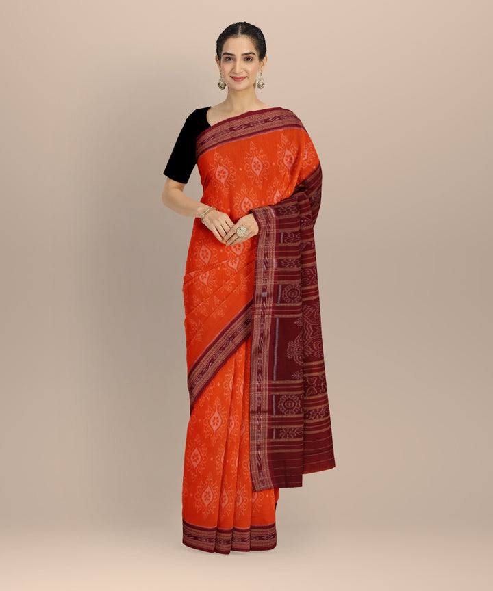 Orange brown cotton handwoven nuapatna saree