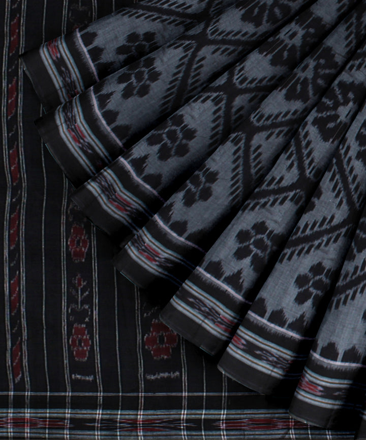 Grey black handloom nuapatna cotton saree