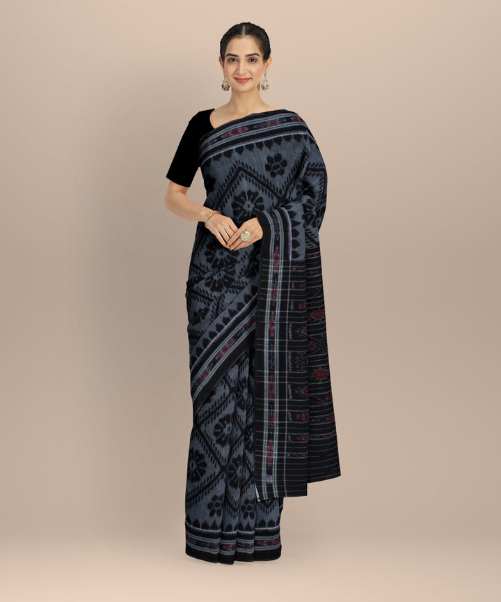 Grey black handloom nuapatna cotton saree