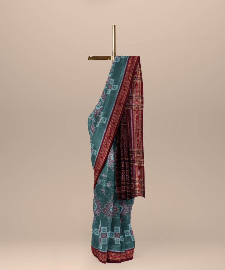 Light green maroon handwoven cotton nuapatna saree