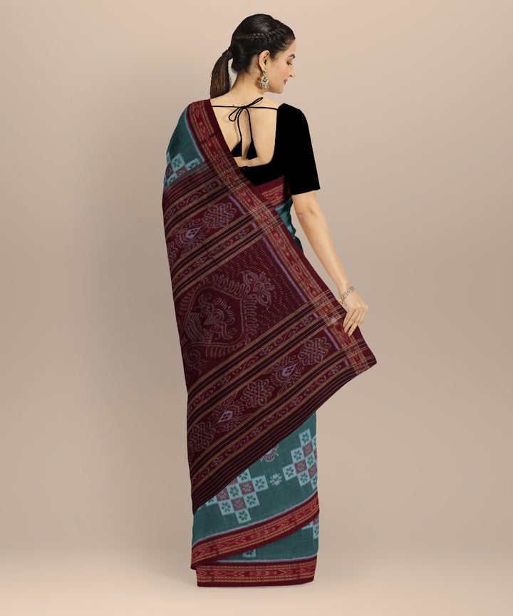 Light green maroon handwoven cotton nuapatna saree