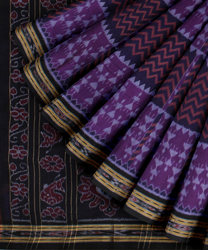 Multicolor black cotton handwoven nuapatna saree