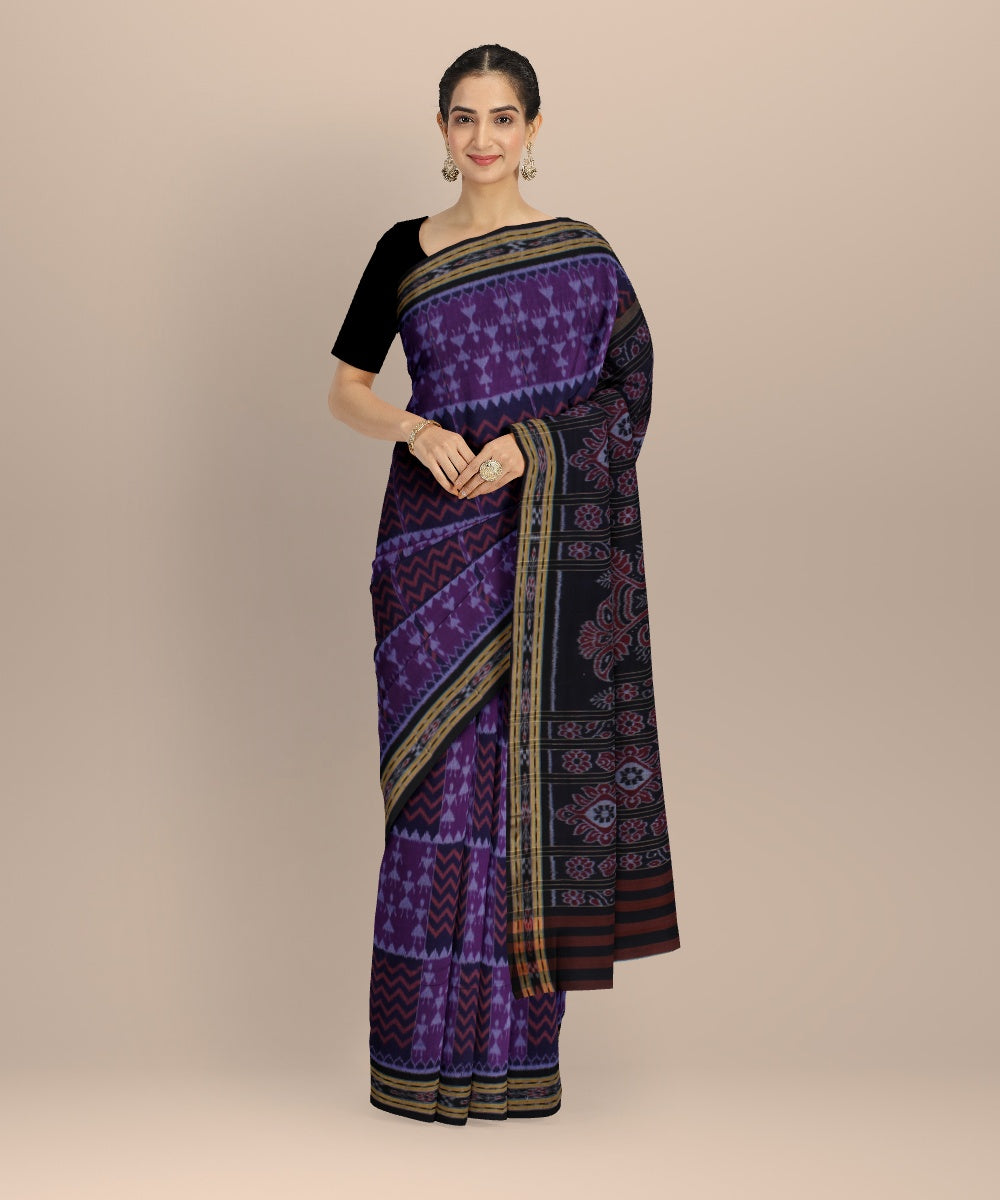 Multicolor black cotton handwoven nuapatna saree