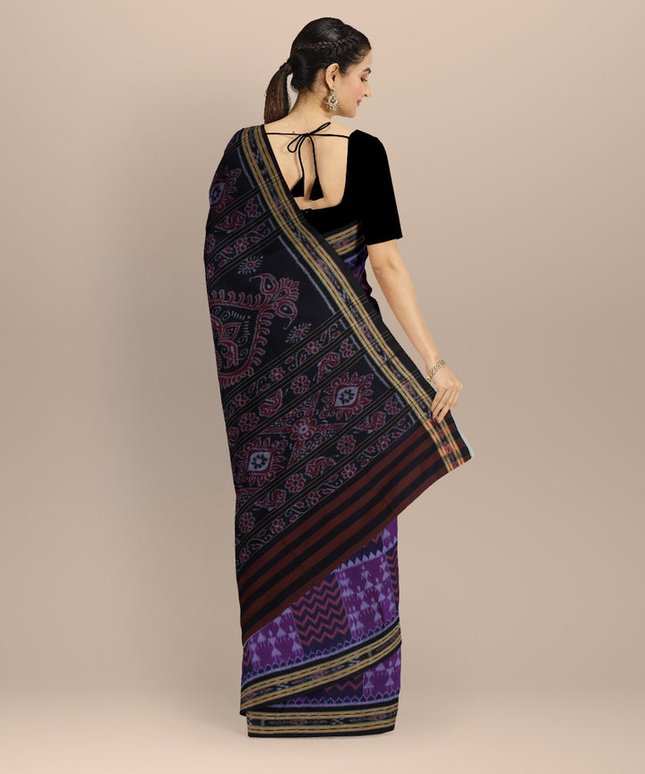 Multicolor black cotton handwoven nuapatna saree