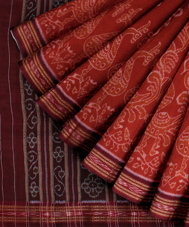 Brown maroon cotton handwoven nuapatna saree