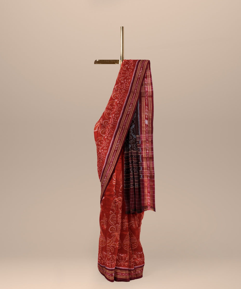 Brown maroon cotton handwoven nuapatna saree