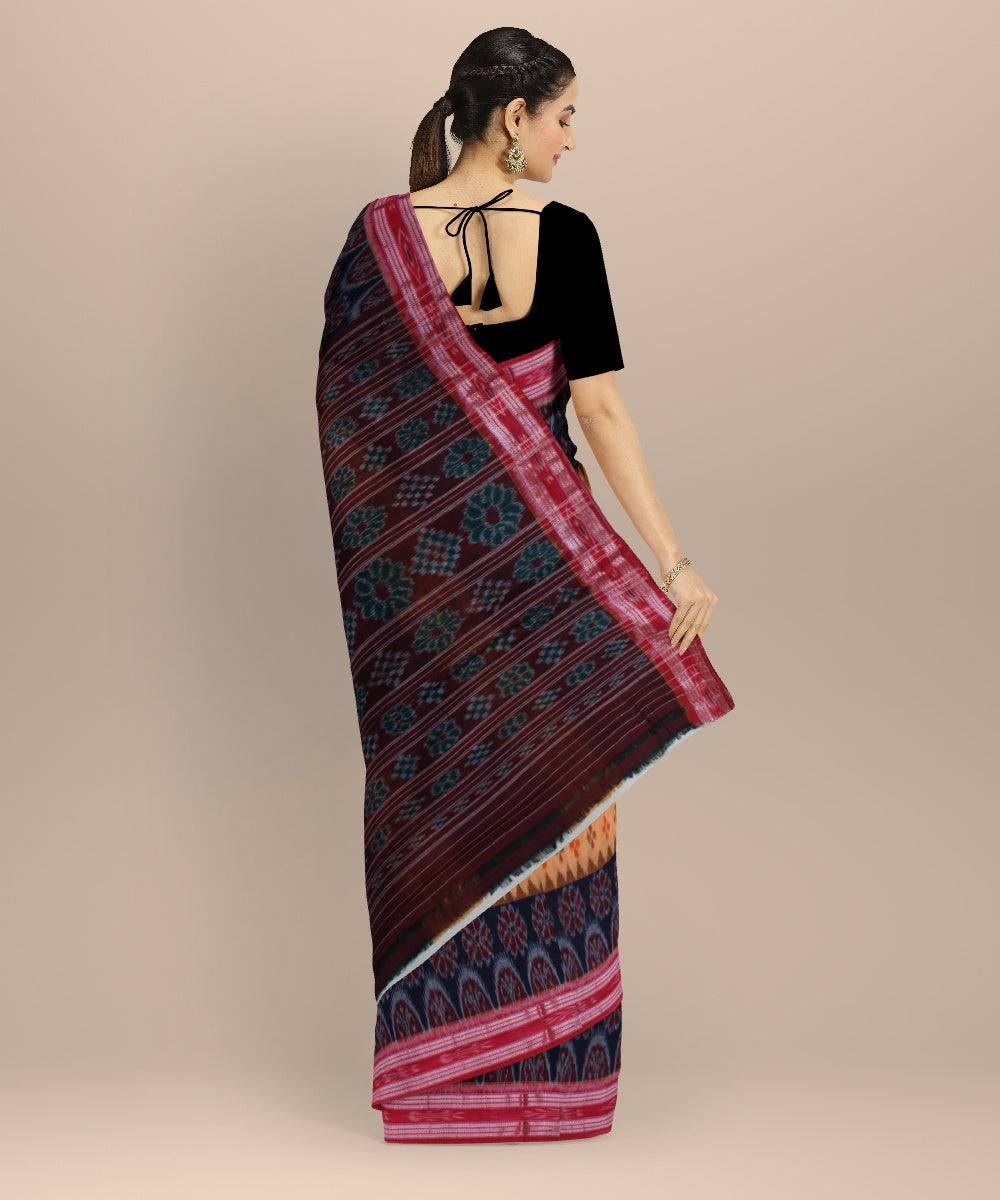 Navy blue beige cotton handwoven nuapatna saree