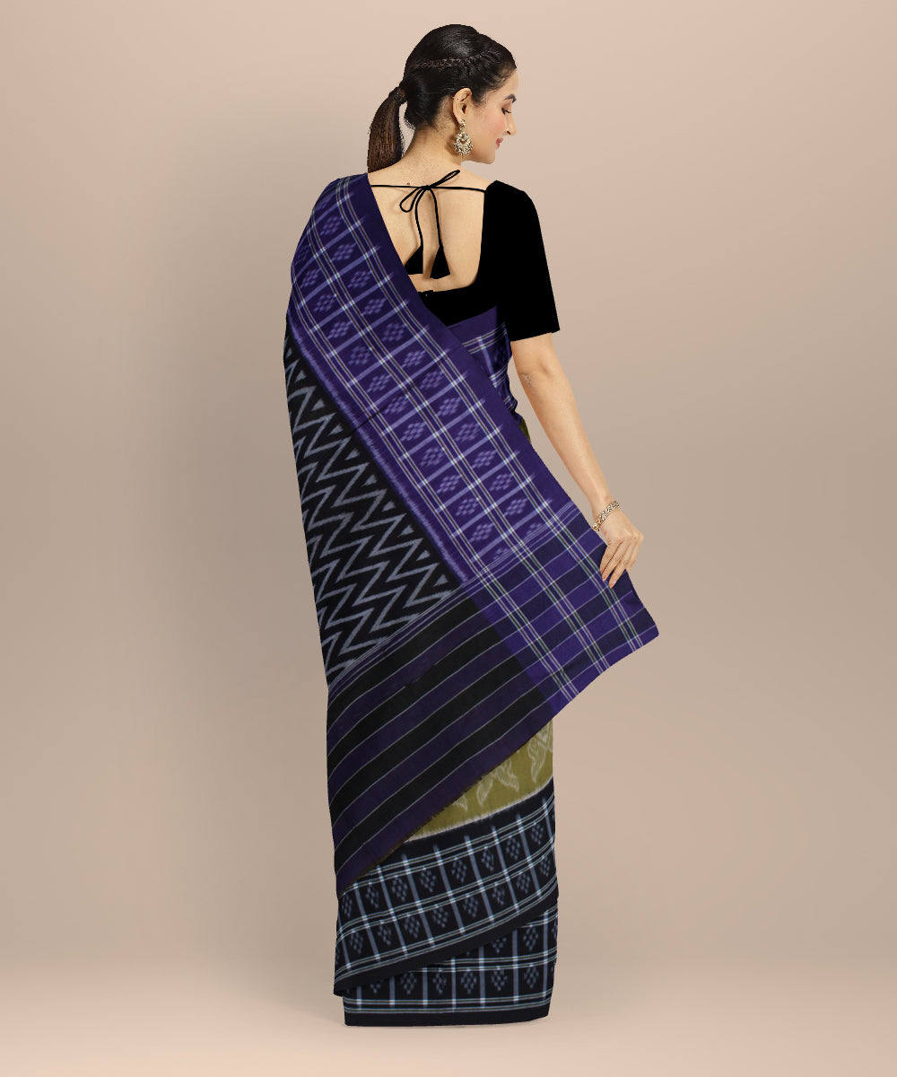 Olive green navy blue cotton handwoven nuapatna saree