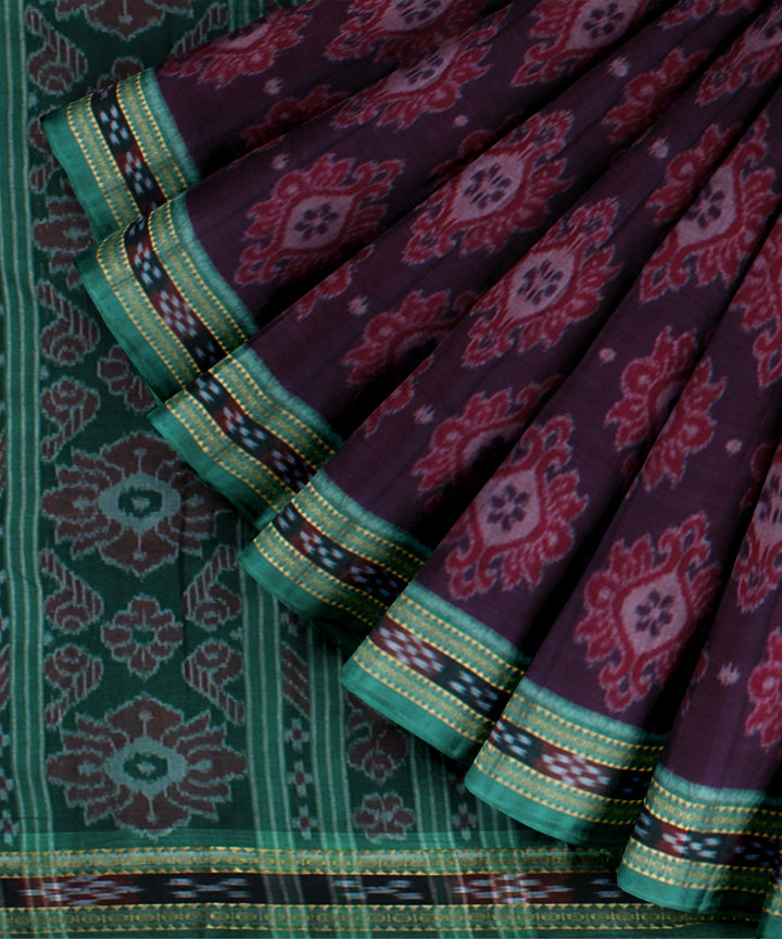 Maroon red cotton handwoven nuapatna saree