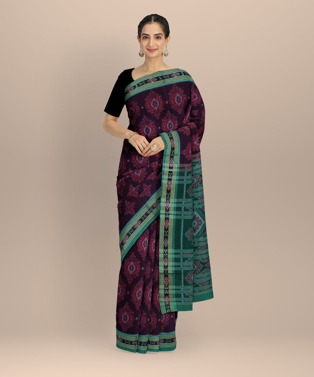 Maroon red cotton handwoven nuapatna saree