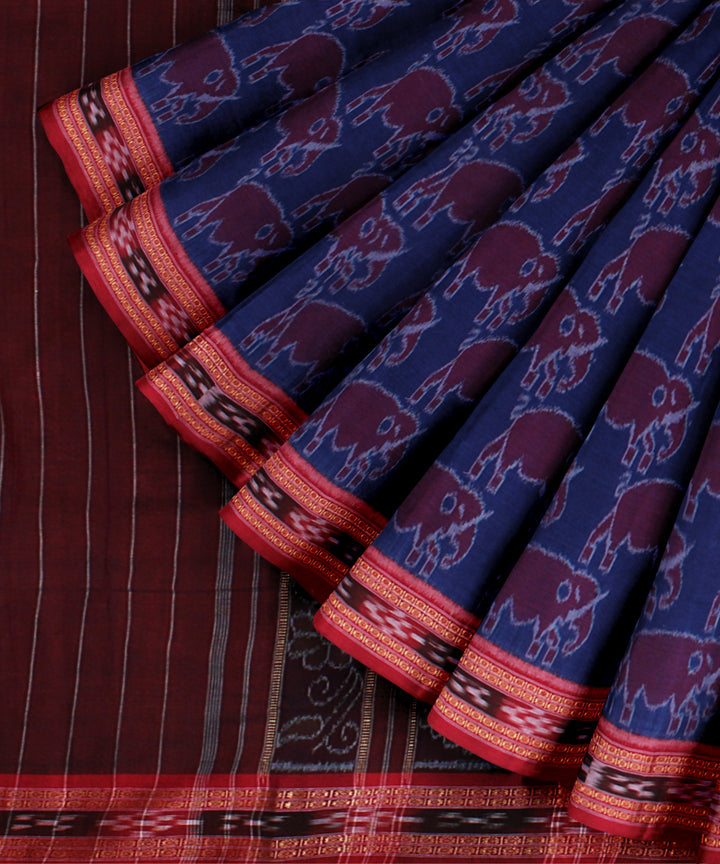 Navy blue red handloom nuapatna cotton saree