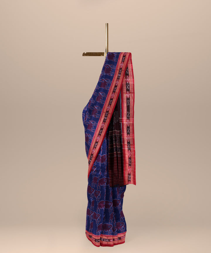 Navy blue red handloom nuapatna cotton saree