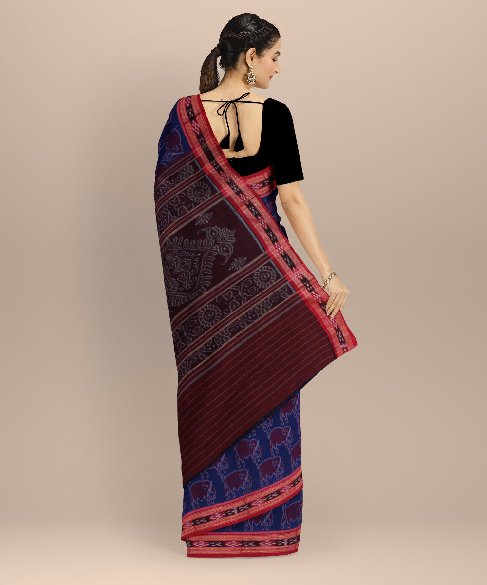 Navy blue red handloom nuapatna cotton saree