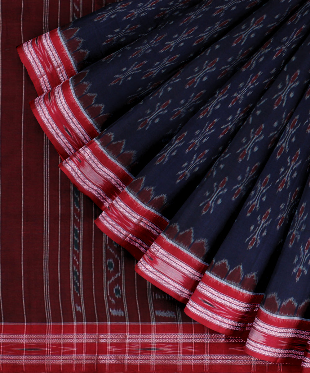 Navy blue red handwoven cotton nuapatna saree