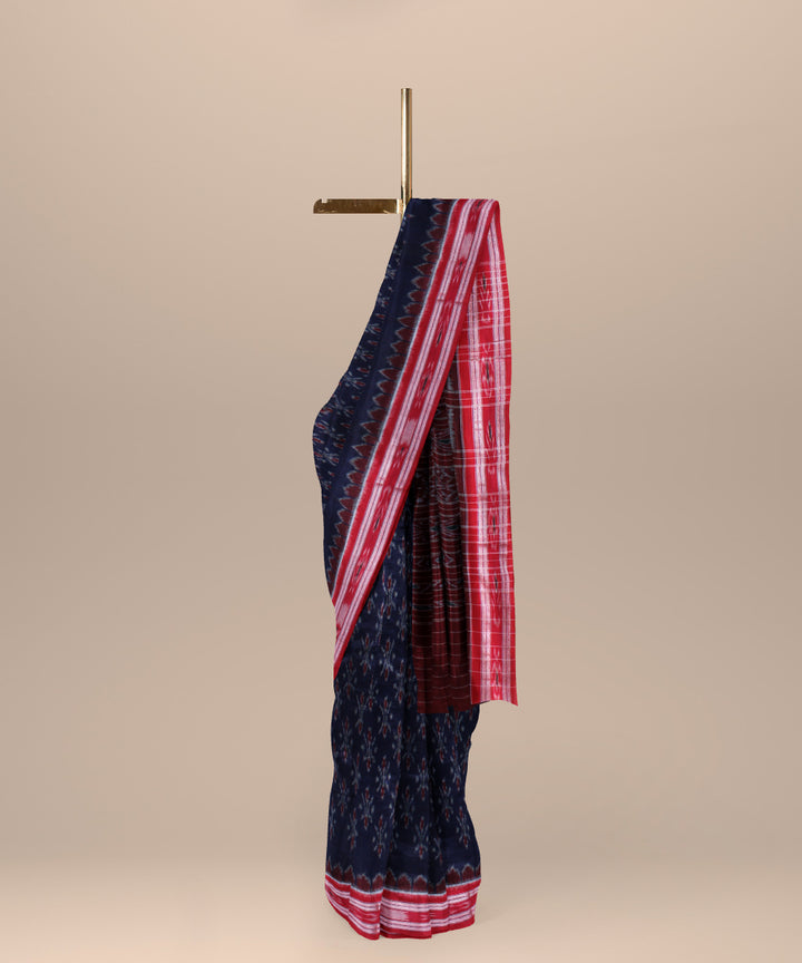 Navy blue red handwoven cotton nuapatna saree