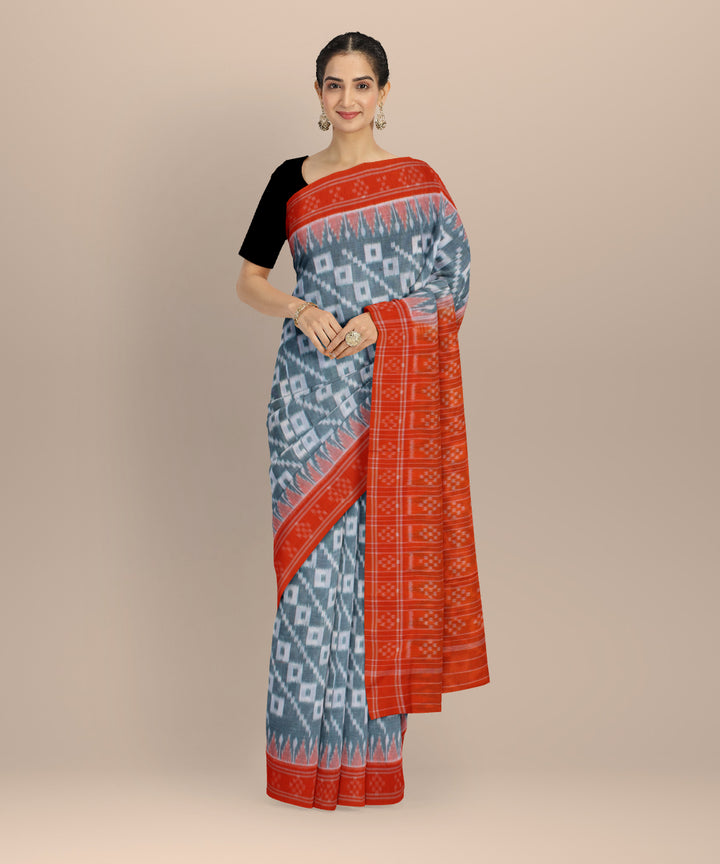 Grey brown cotton handwoven nuapatna saree