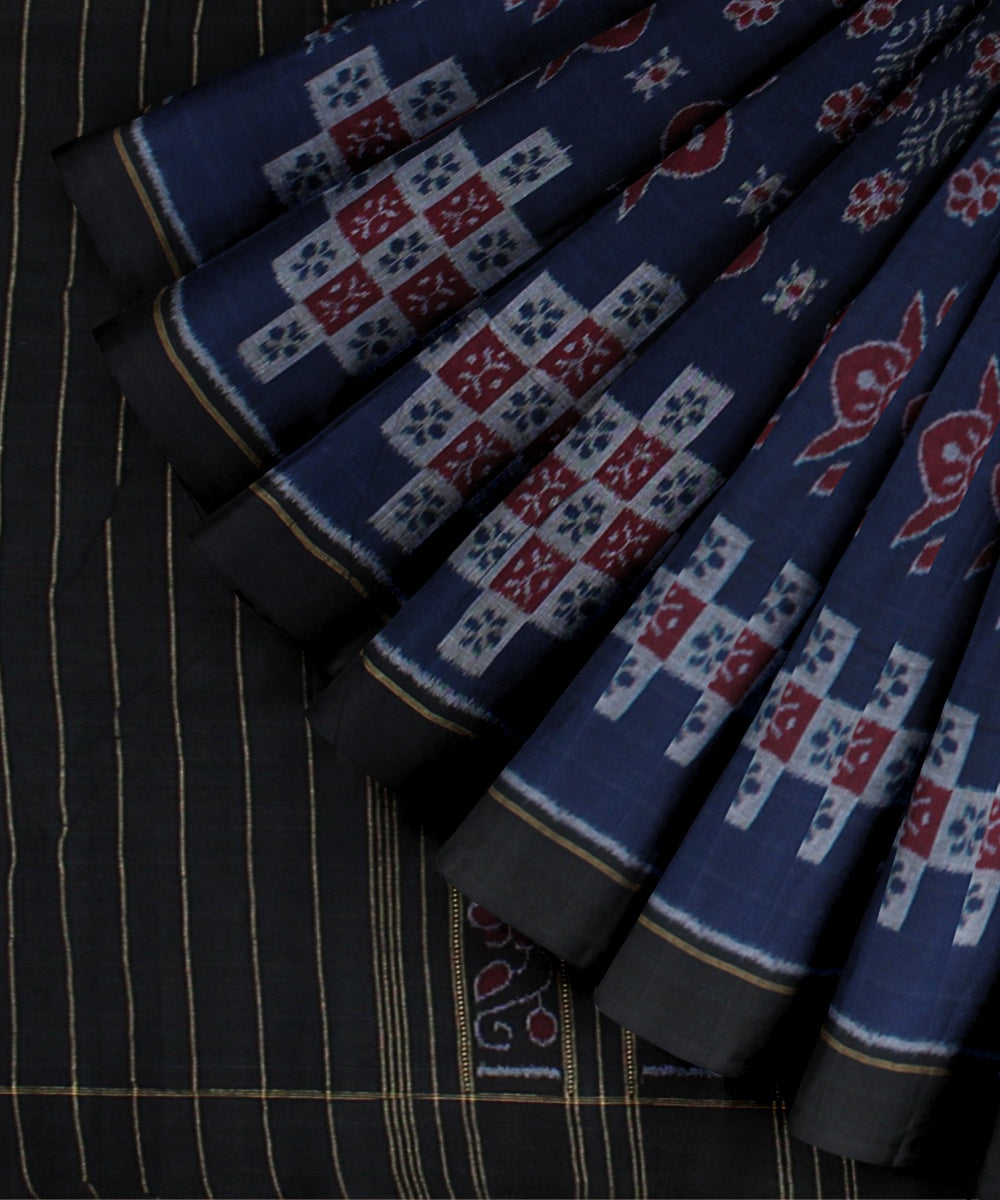 Navy blue black handwoven cotton nuapatna saree