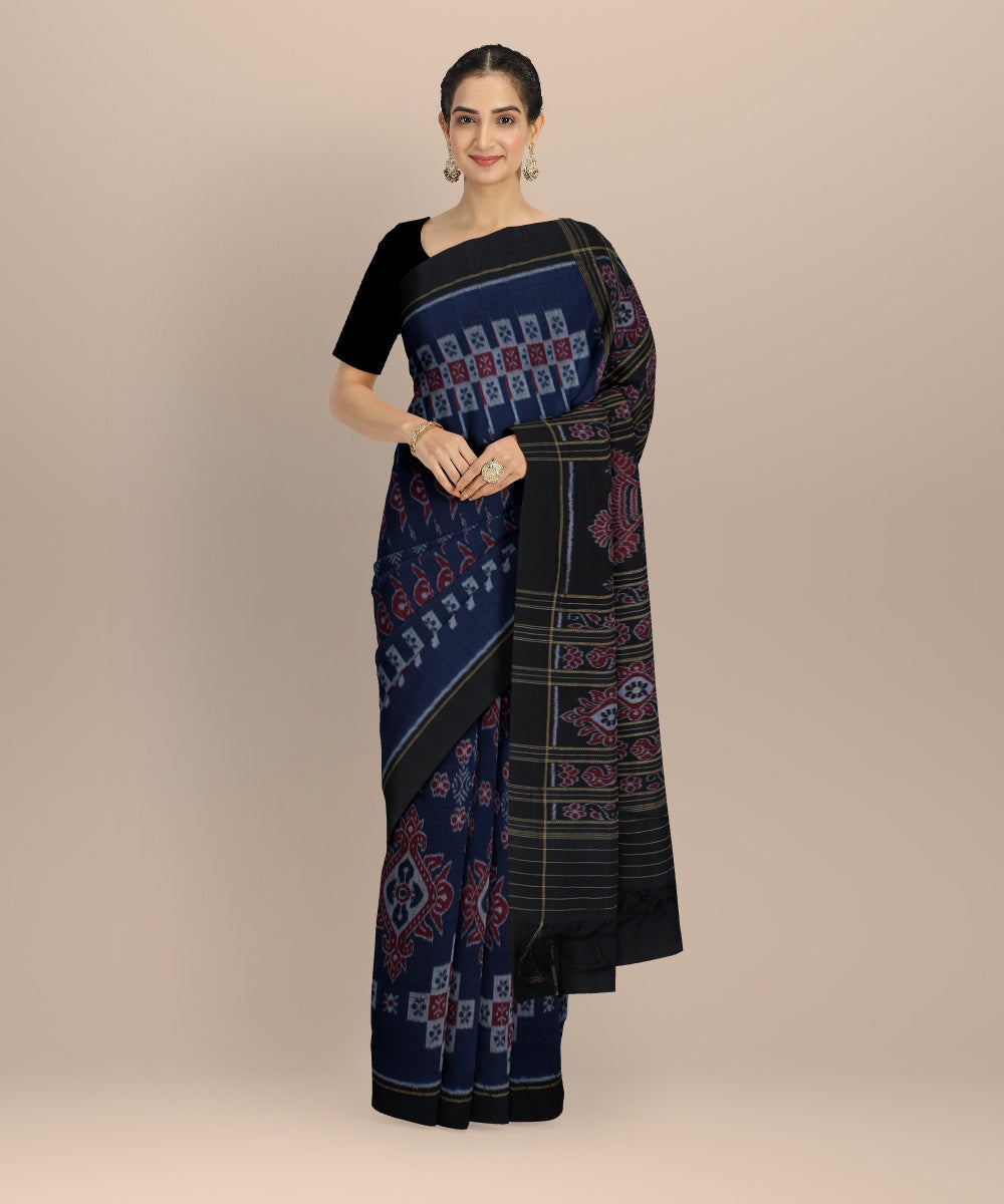 Navy blue black handwoven cotton nuapatna saree