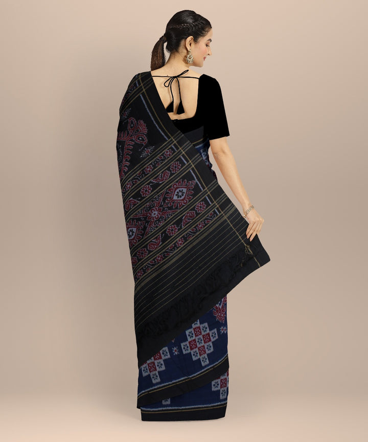 Navy blue black handwoven cotton nuapatna saree