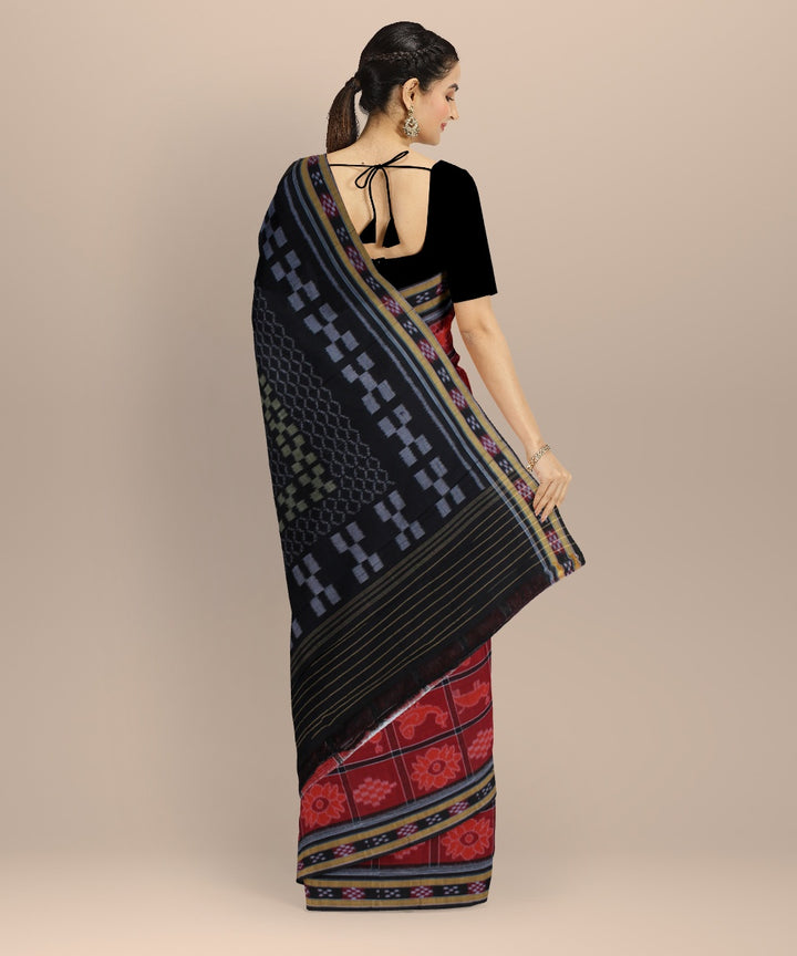 Brown rust cotton handwoven nuapatna saree