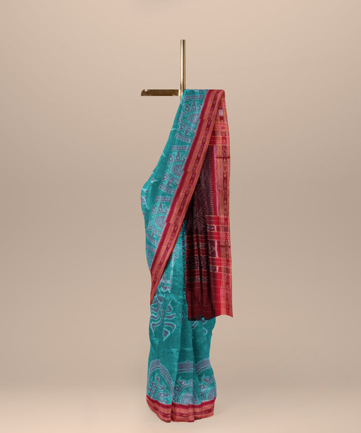 Light green maroon cotton handwoven nuapatna saree