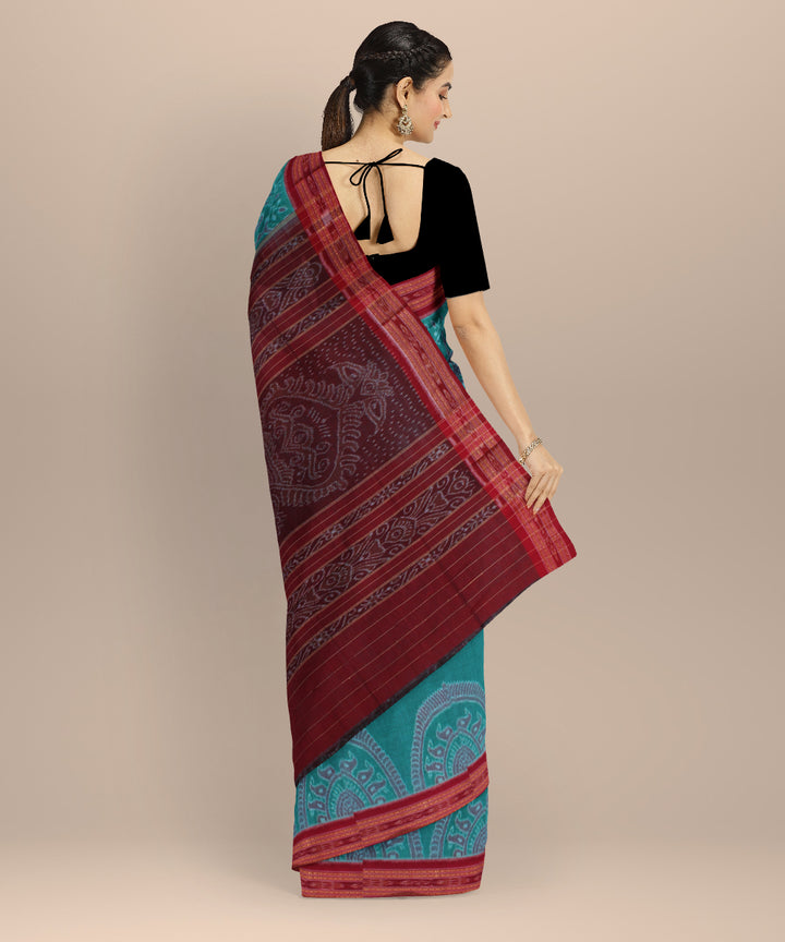 Light green maroon cotton handwoven nuapatna saree