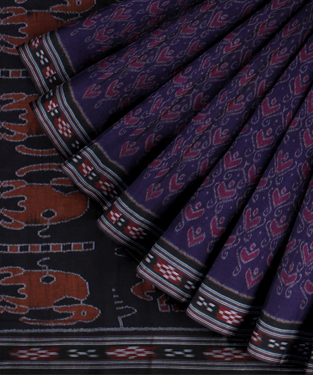 Navy blue pink cotton handwoven nuapatna saree