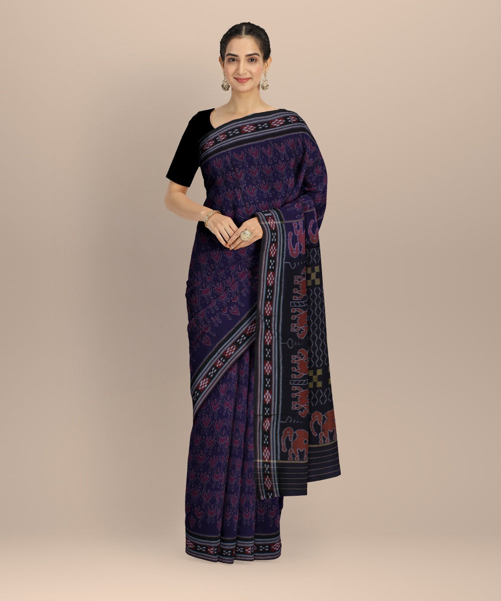 Navy blue pink cotton handwoven nuapatna saree