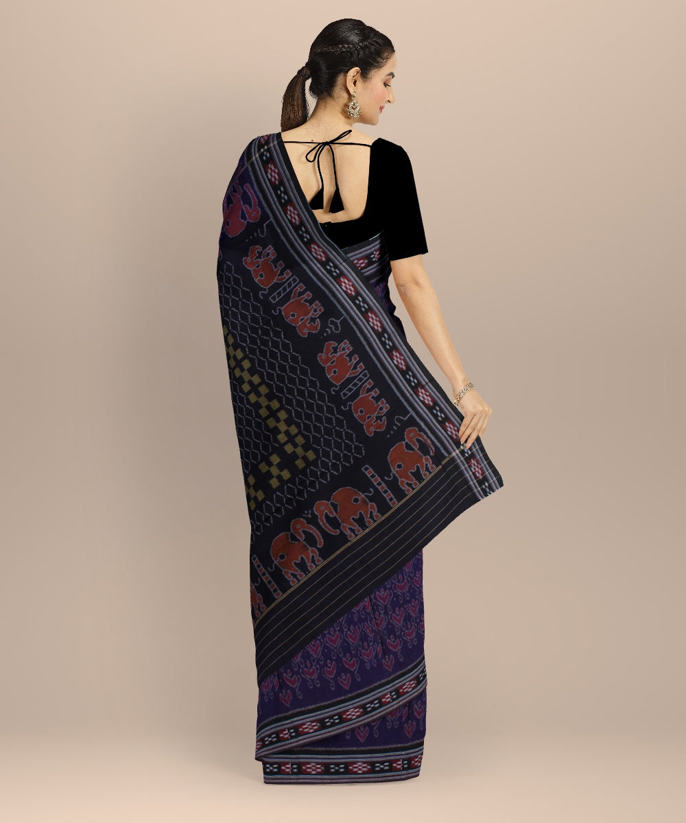 Navy blue pink cotton handwoven nuapatna saree