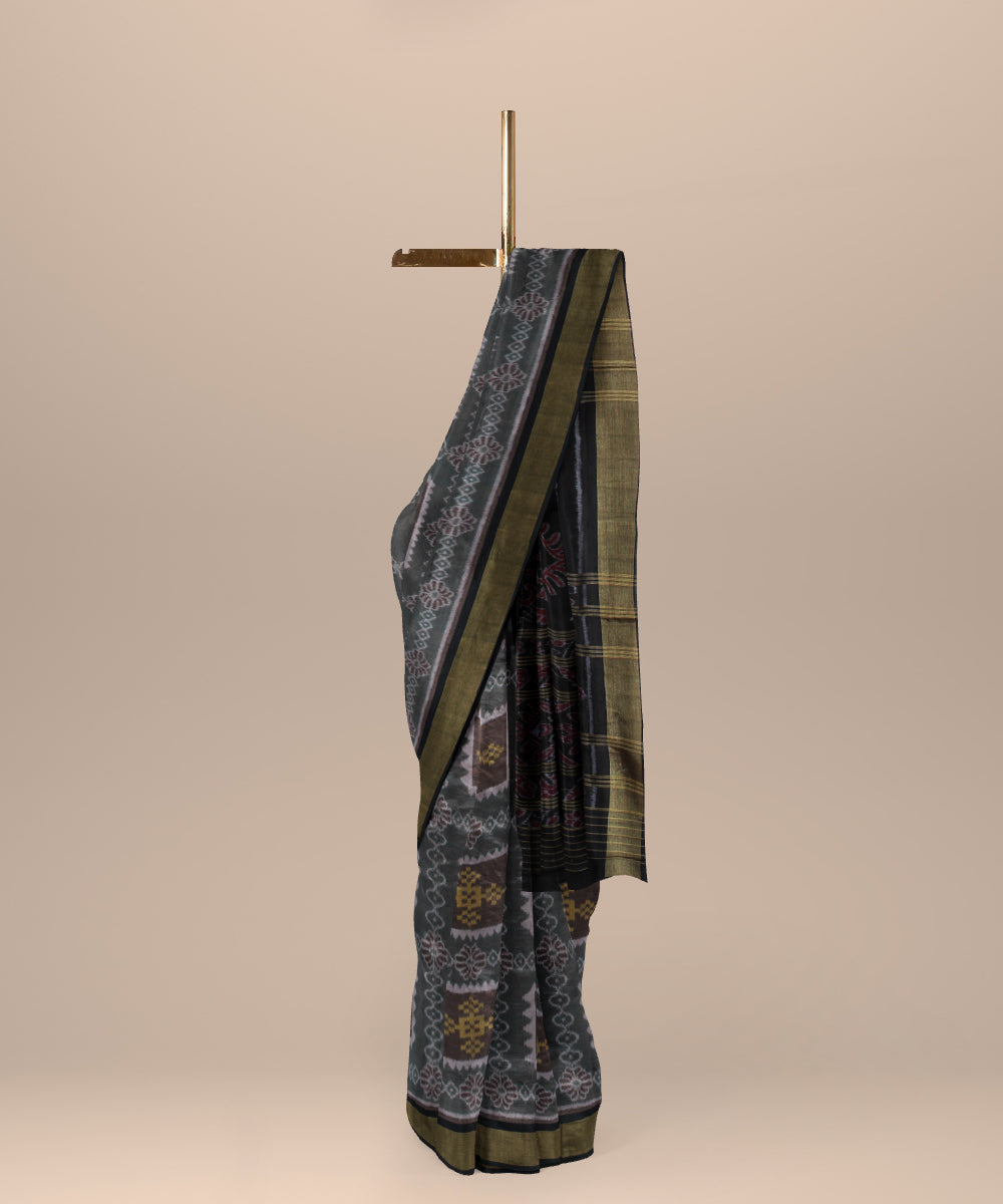 Grey green cotton handwoven nuapatna saree