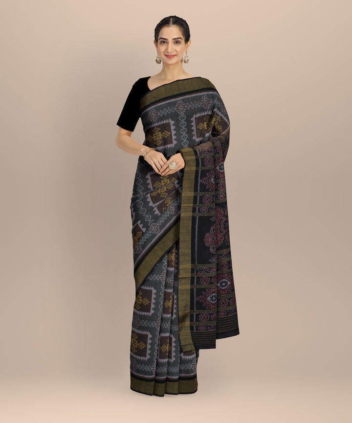 Grey green cotton handwoven nuapatna saree