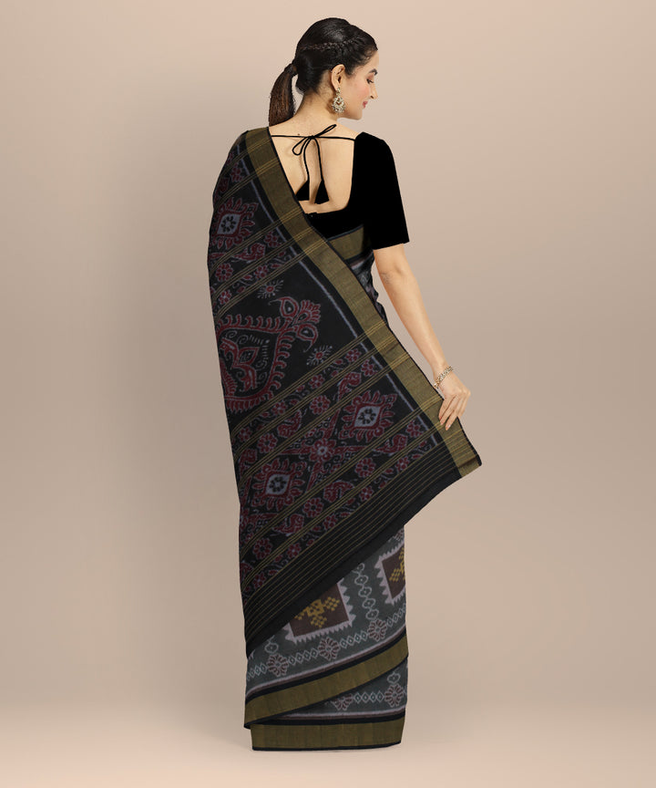 Grey green cotton handwoven nuapatna saree