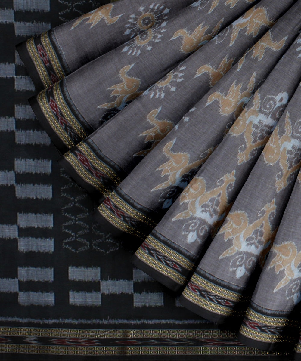 Brown black cotton handwoven nuapatna saree