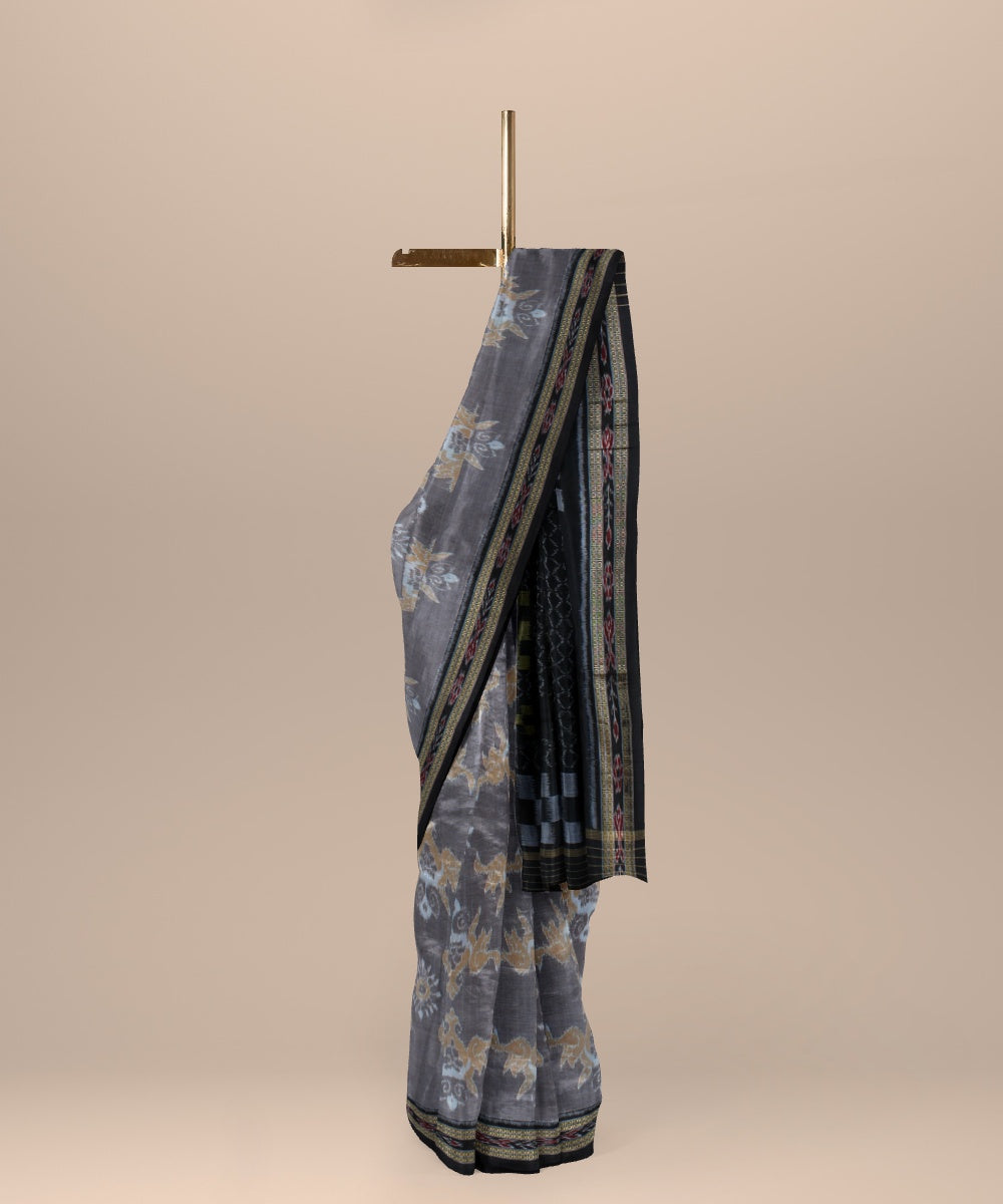 Grey black cotton handwoven nuapatna saree