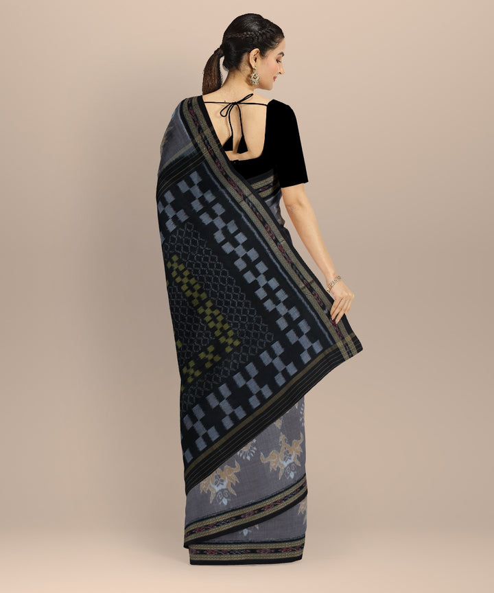 Brown black cotton handwoven nuapatna saree