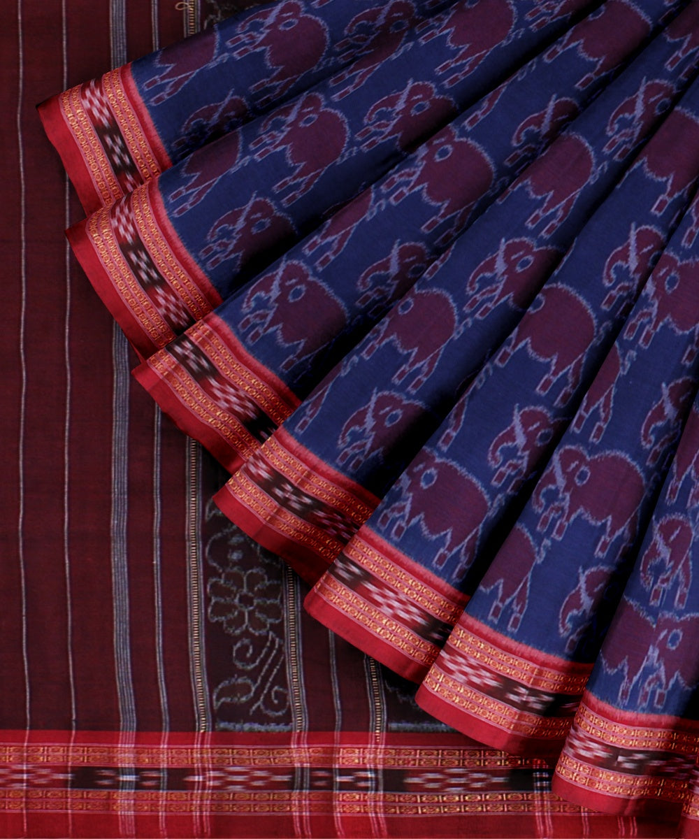 Navy blue red cotton handwoven nuapatna saree