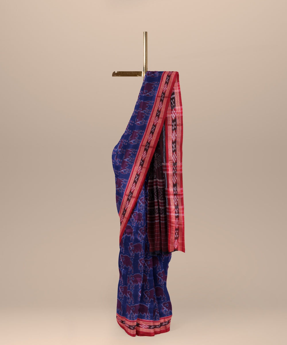 Navy blue red cotton handwoven nuapatna saree