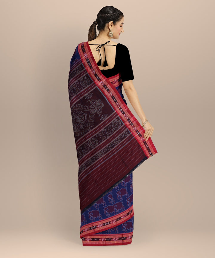 Navy blue red cotton handwoven nuapatna saree