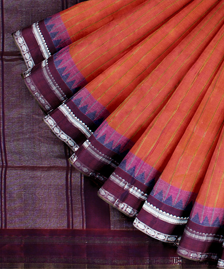 Peach purple handloom gadwal silk saree
